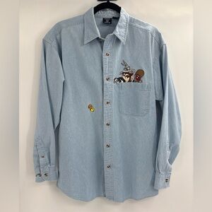 Vintage Looney Tunes Warner Bros Studio Store Men's Denim Shirt Size medium 1996